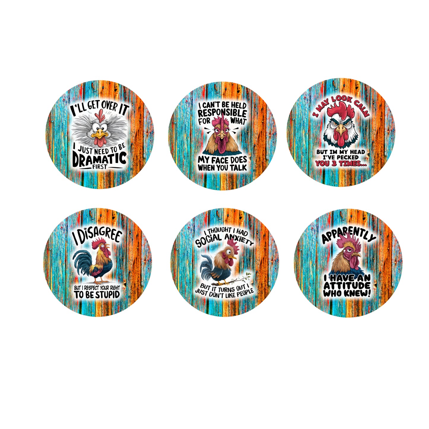 Ceramic Coaster Set - Funny Chickens