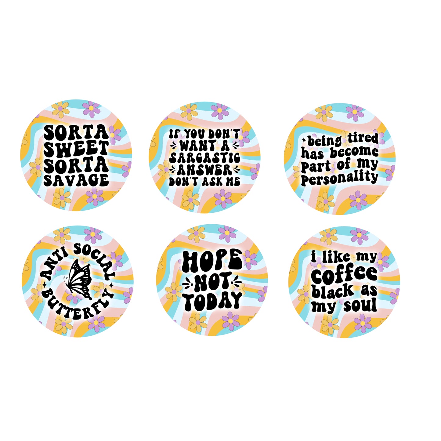 Ceramic Coaster Set - Funny Retro